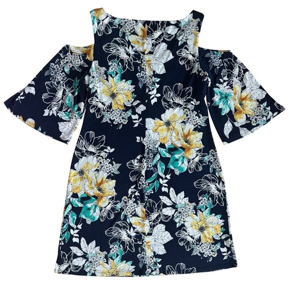 Connected Apparel Floral Print Dress Flowy Midi Dress Size 12 Navy Blue White - Picture 2 of 8